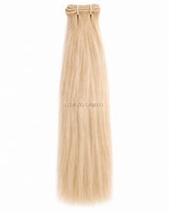 Cabelo humano liso em banda, 50 cm, cor #613 — loiro platinado com pontas cheias