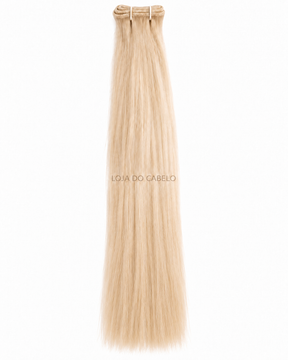 Cabelo humano liso em banda, 60 cm, cor #613 — loiro platinado com pontas cheias