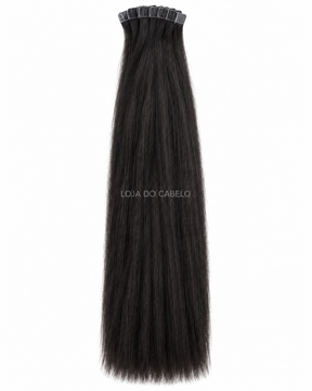 Extensões de cabelo liso com fita adesiva 60 cm · Cor #1B — pontas cheias e bases adesivas.